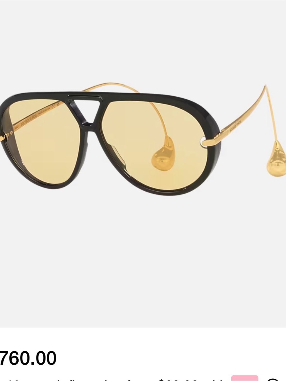 Bottega Veneta Black Frame Sunglasses with Yellow Lenses
